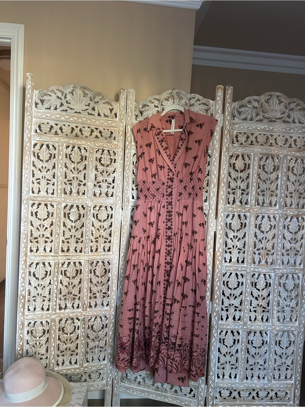 Anthropologie Rose Pink Sleeveless Floral Maxi Dress